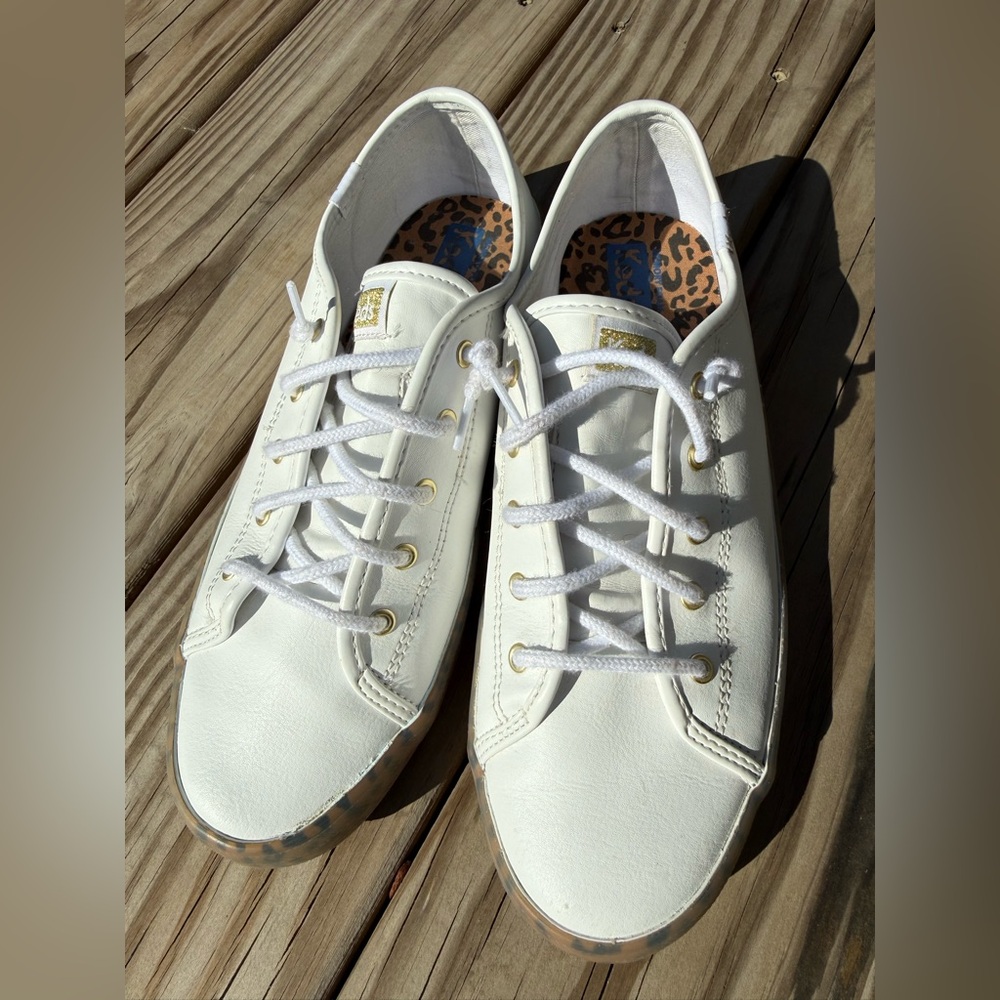 Keds White Leather Leopard Women's Sneakers